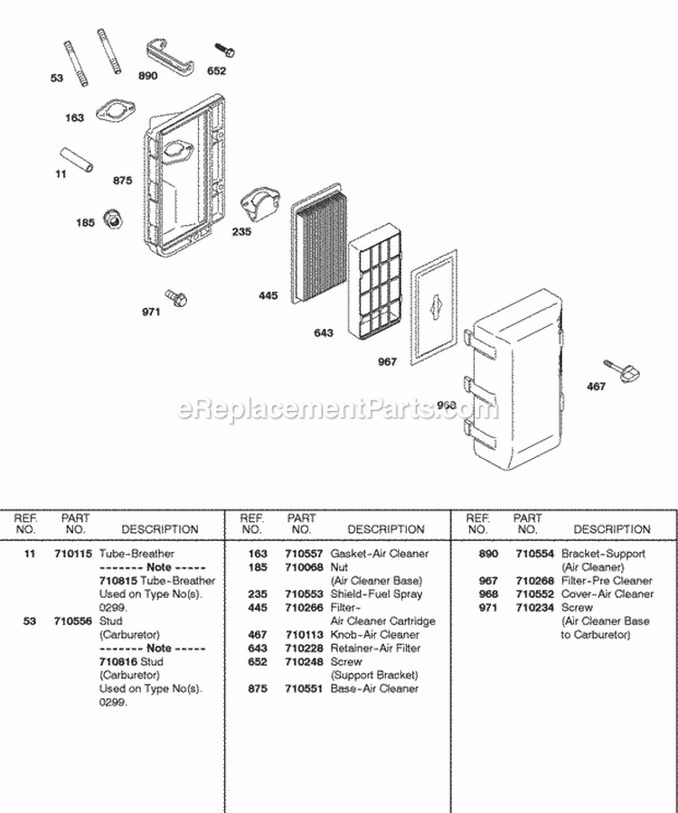 Air Cleaner Diagram and Parts List for 245432-0083-01  Briggs and Stratton Engine